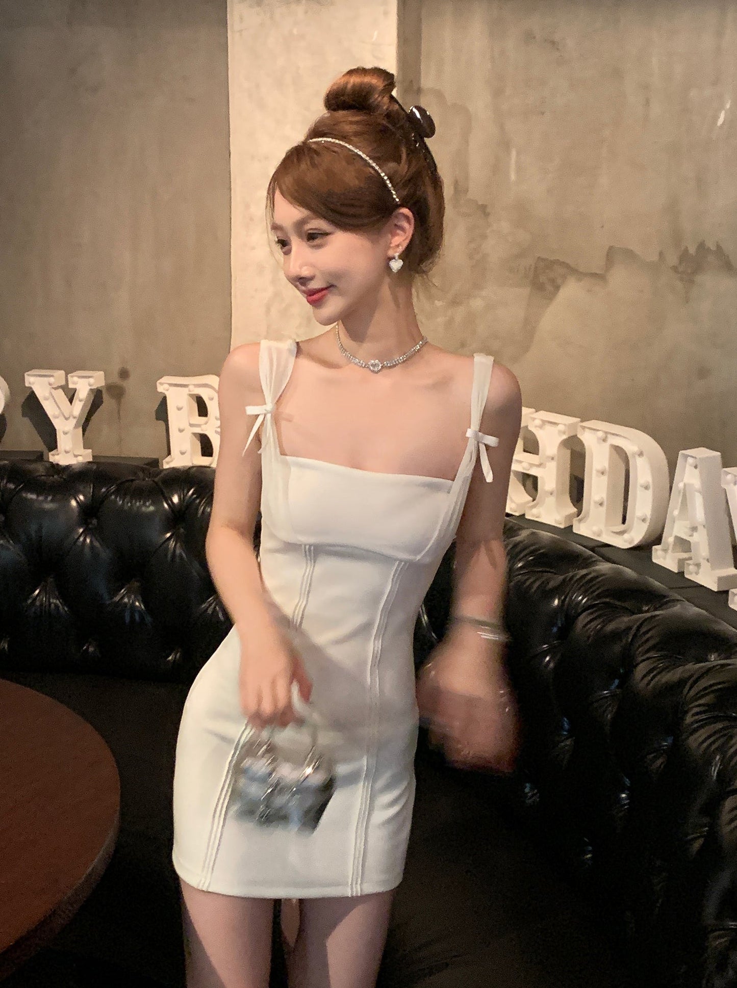 Running White Suspender Dress