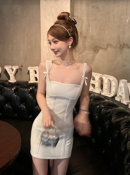 Running White Suspender Dress