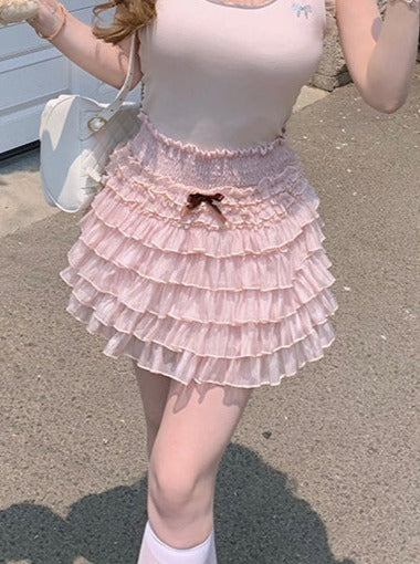 Cocoa pink high waist cake skirt