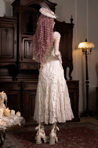 コットンラブハートリボンカットアウトレーススリップドレス