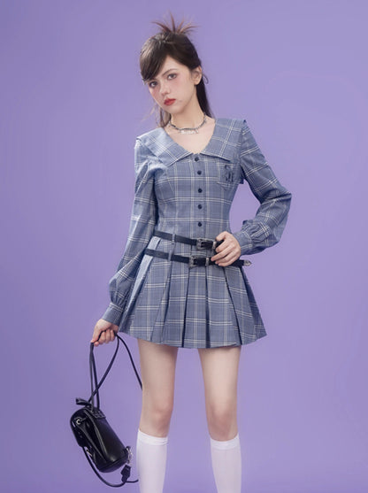 Sweet Couleur College Style Sailor Collar Check Dress