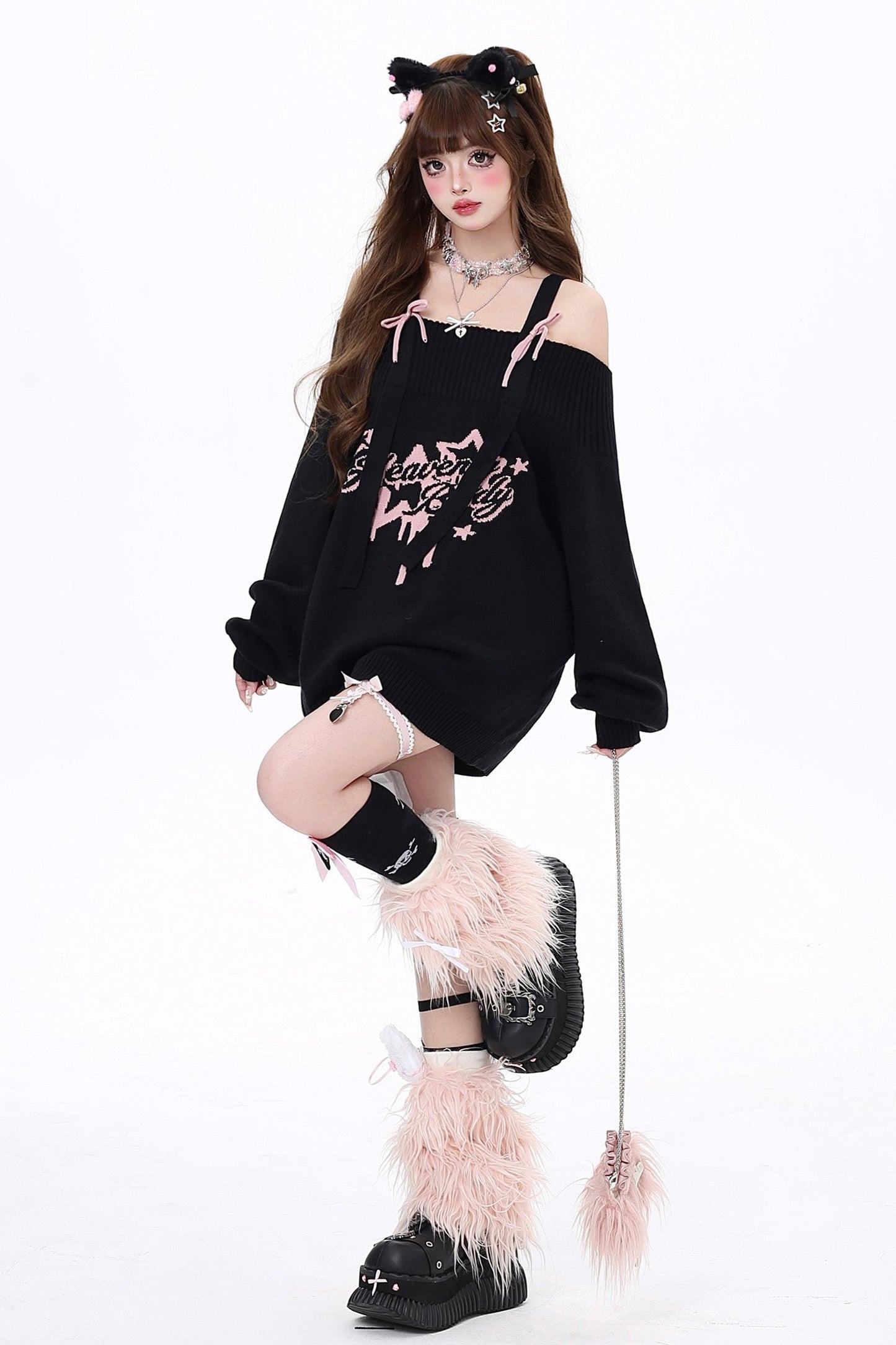 Ribbon Shoulder Loose Design Sweater