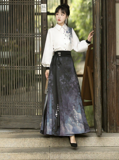 Chic china shirt + mode long skirt