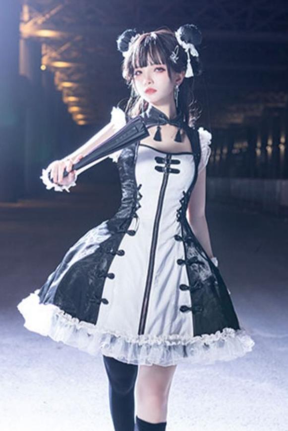 Dark Punk Black White China Stile Dress Suit