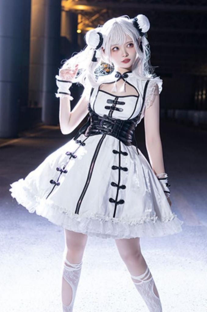 Dark Punk Black White China Stile Dress Suit