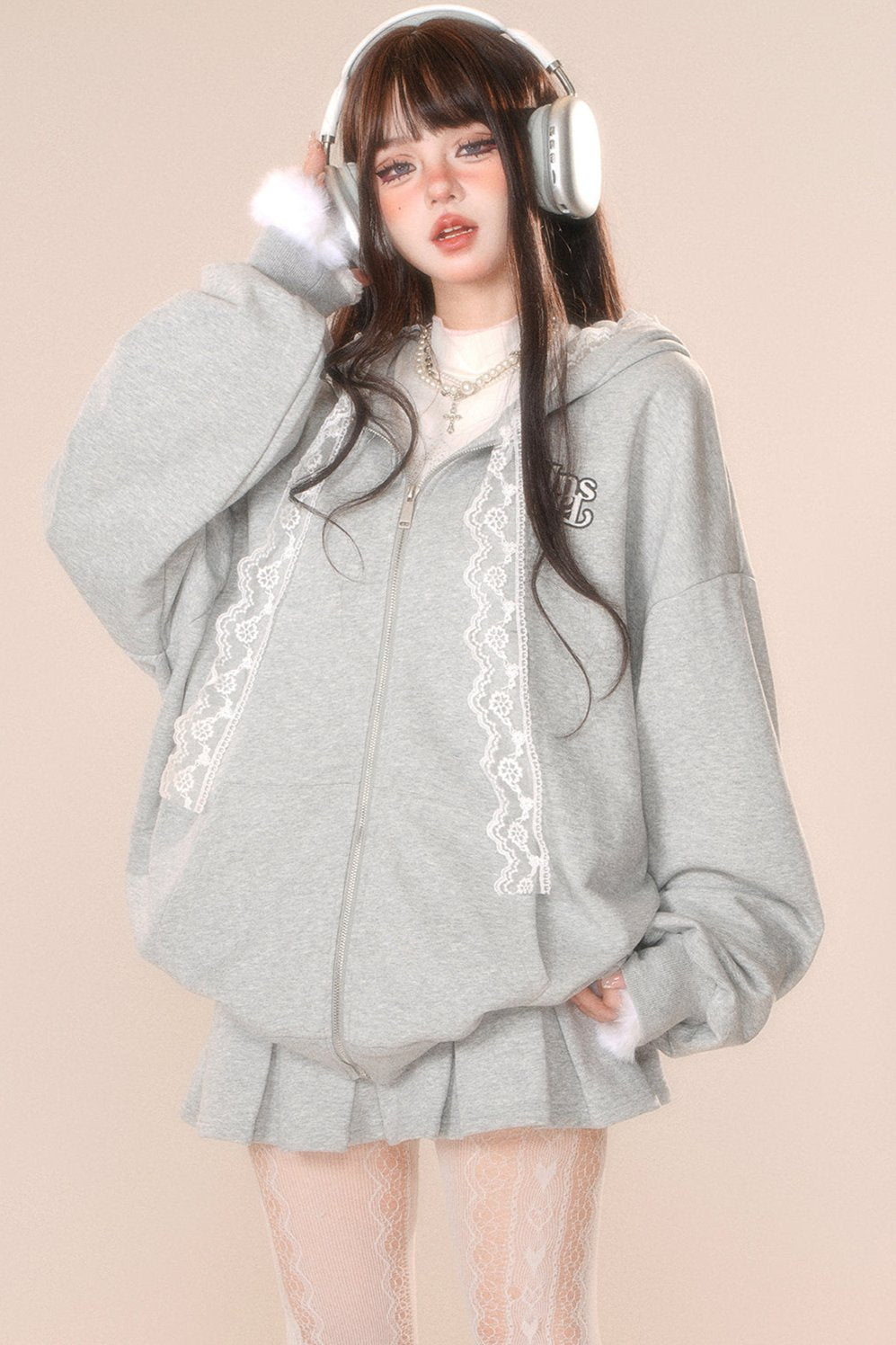 レースフーディースウェットシャツジャケット