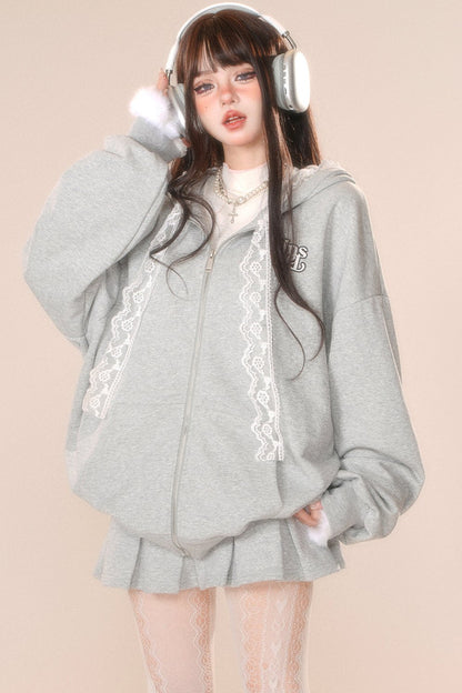 レースフーディースウェットシャツジャケット