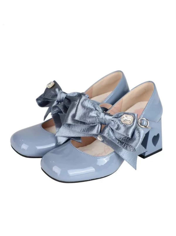 Ribbon Open Heart High Heel Lolita Shoes [Jewel Ribbon, Normal Ribbon].