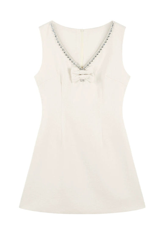 French Beaded V-Neck Sleeveless Dress