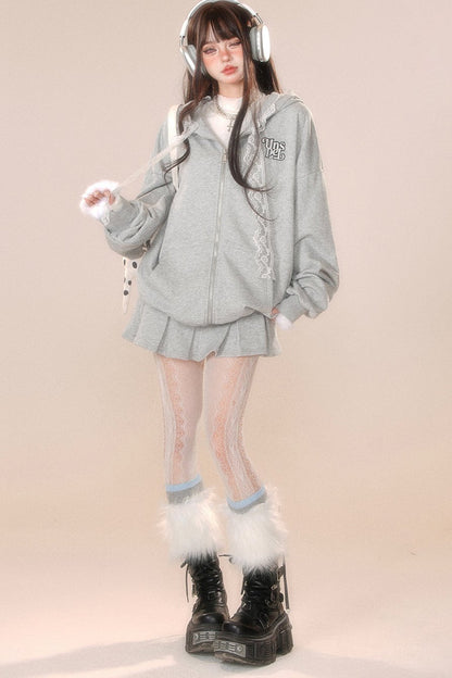 レースフーディースウェットシャツジャケット