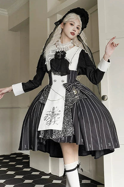 【2月26日予約締切】ゴシックエンブロイダリーストライプ懐中時計シスタードレスフルセット＋ヘッドドレス