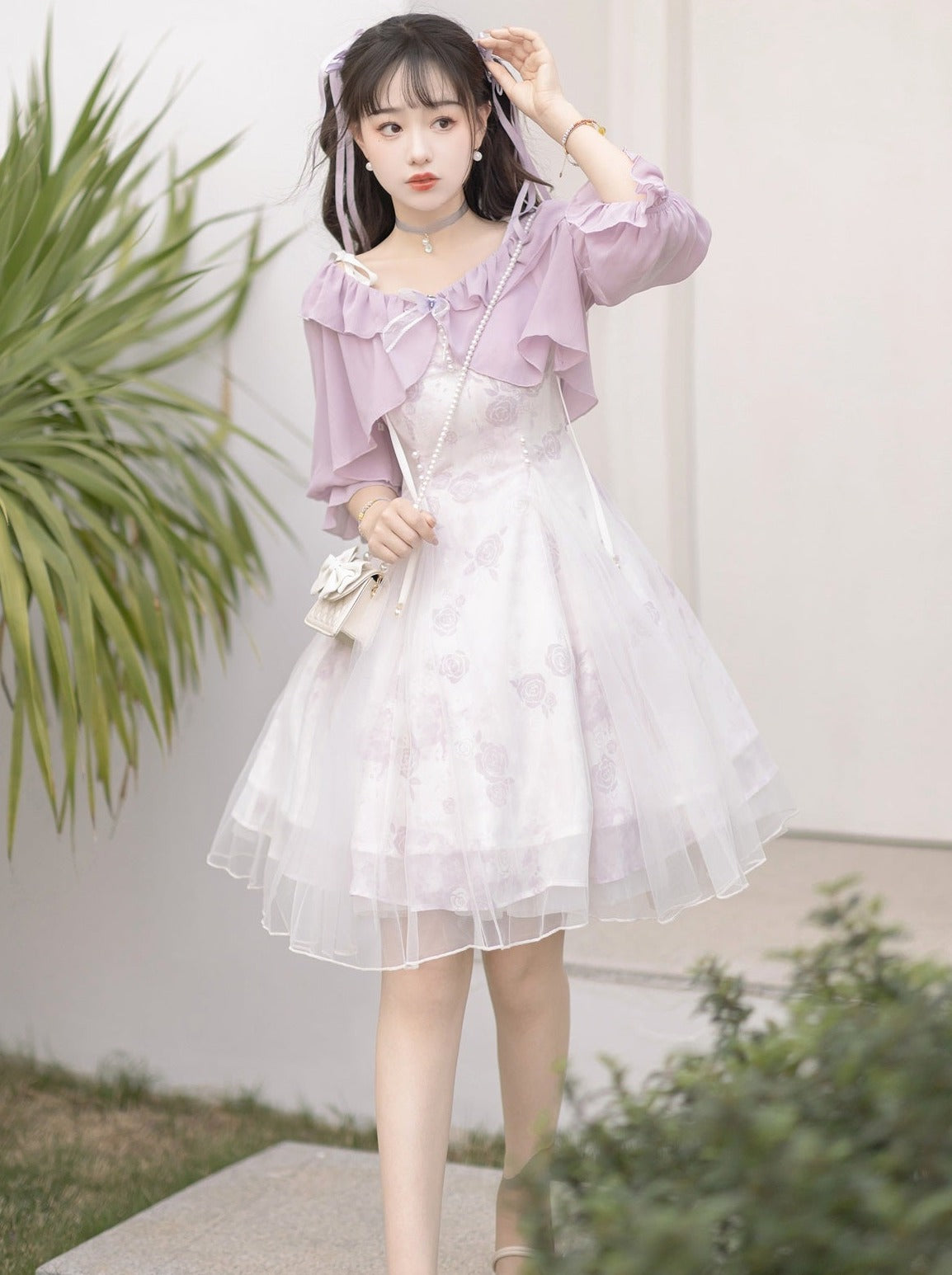Sweet Purple Top + Flower Camisole Skirt