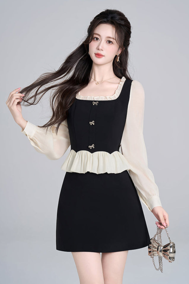 フレンチブラックスクエアネックドレス