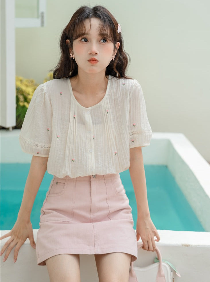 Flower puff sleeve tops