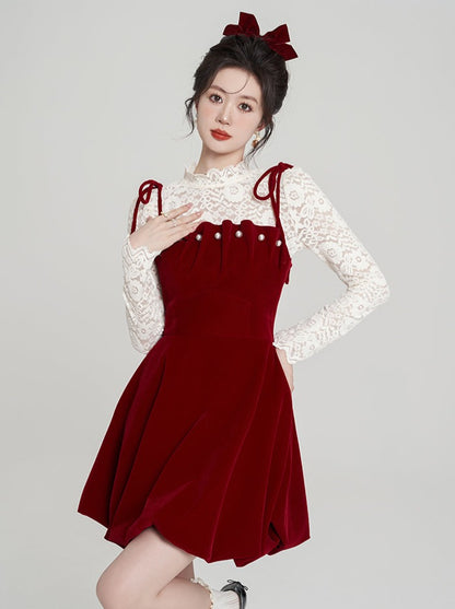 Red Pearl Suspender Dress