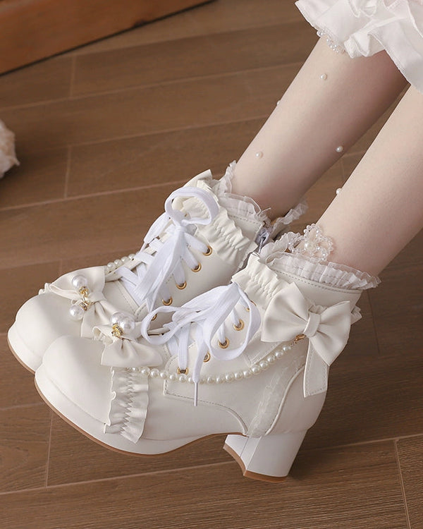 Pearl Ribbon Sweet Lolita Boot