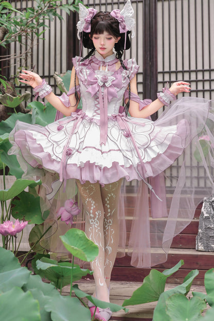 【8月18日予約締切】蝴蝶フェアリーチャイナロリータエンブロイダリーリボンレイヤードドレスコンプリートセット