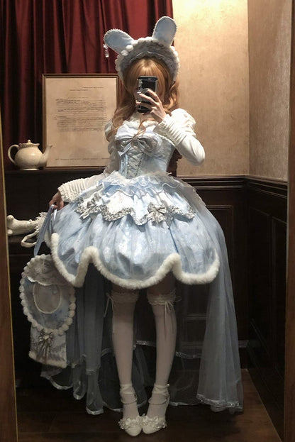 [Deadline for reservations: December 10] Snow Rabbit Ball Blue and Silver Halter Neck Fur Dress Complete Set