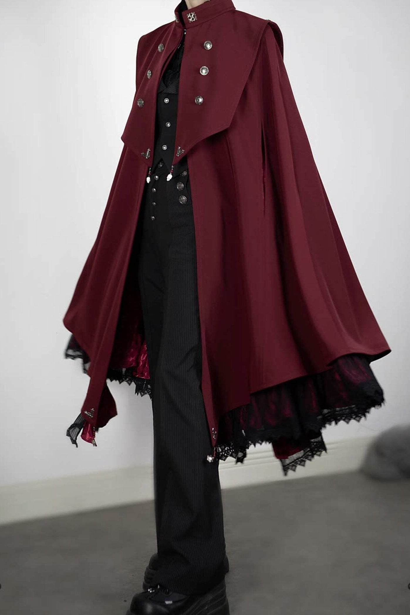 【9月5日予約締切】Dark Red/Dark Green Gothic Chain Layered Lace Cape Coat(Short Length/Long Length)