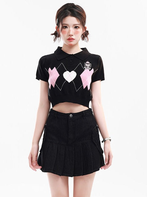 Retro Suite Heart Tops + Sporty Skirt + Denim Skirt