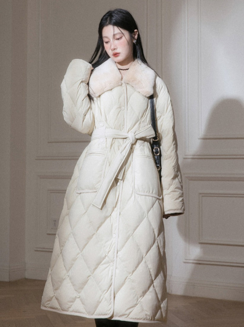 French Waist Mark Ribbon Quilted Coat