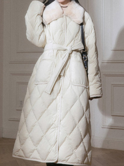 French Waist Mark Ribbon Quilted Coat