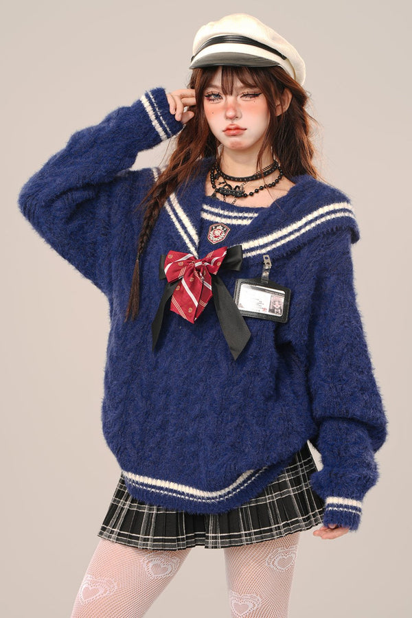 ルーズネイビーカラースラウチセーター