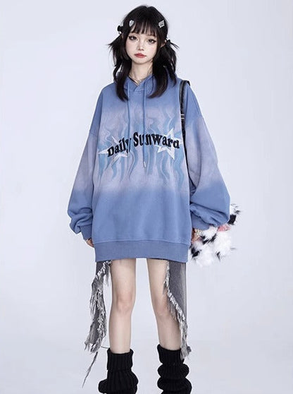 American Retro Oversized Gradient Hoodie Jacket