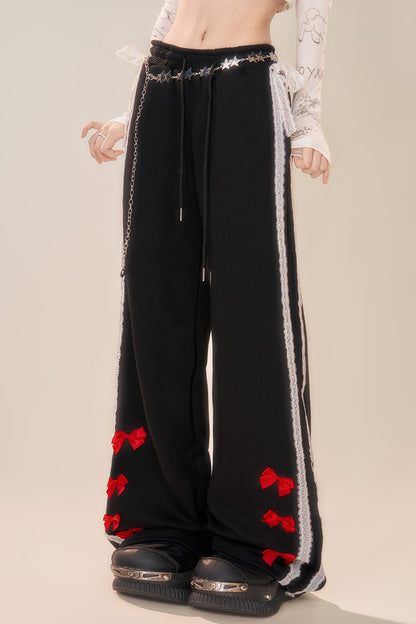 Lace casual wide leg pants