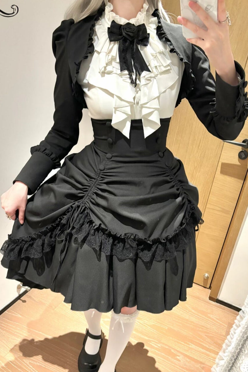 【3月6日予約締切】ダークゴシックブラックショートジャケット＋ホワイトシャツ＋ローズリボン