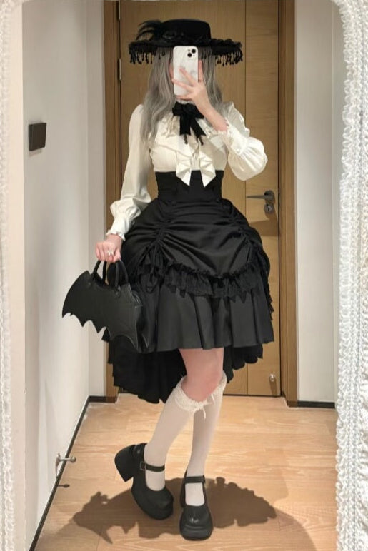 【3月6日予約締切】ダークゴシックブラックコルセットレイヤードプルアップスカート