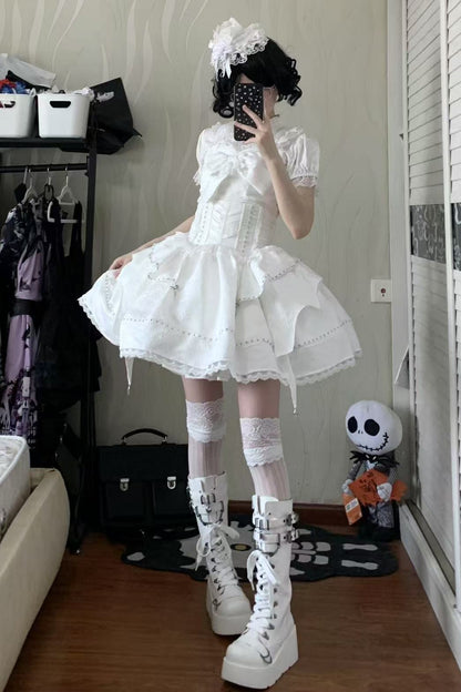 ホワイトゴシックスリムチューブトップスカートセットアップ
