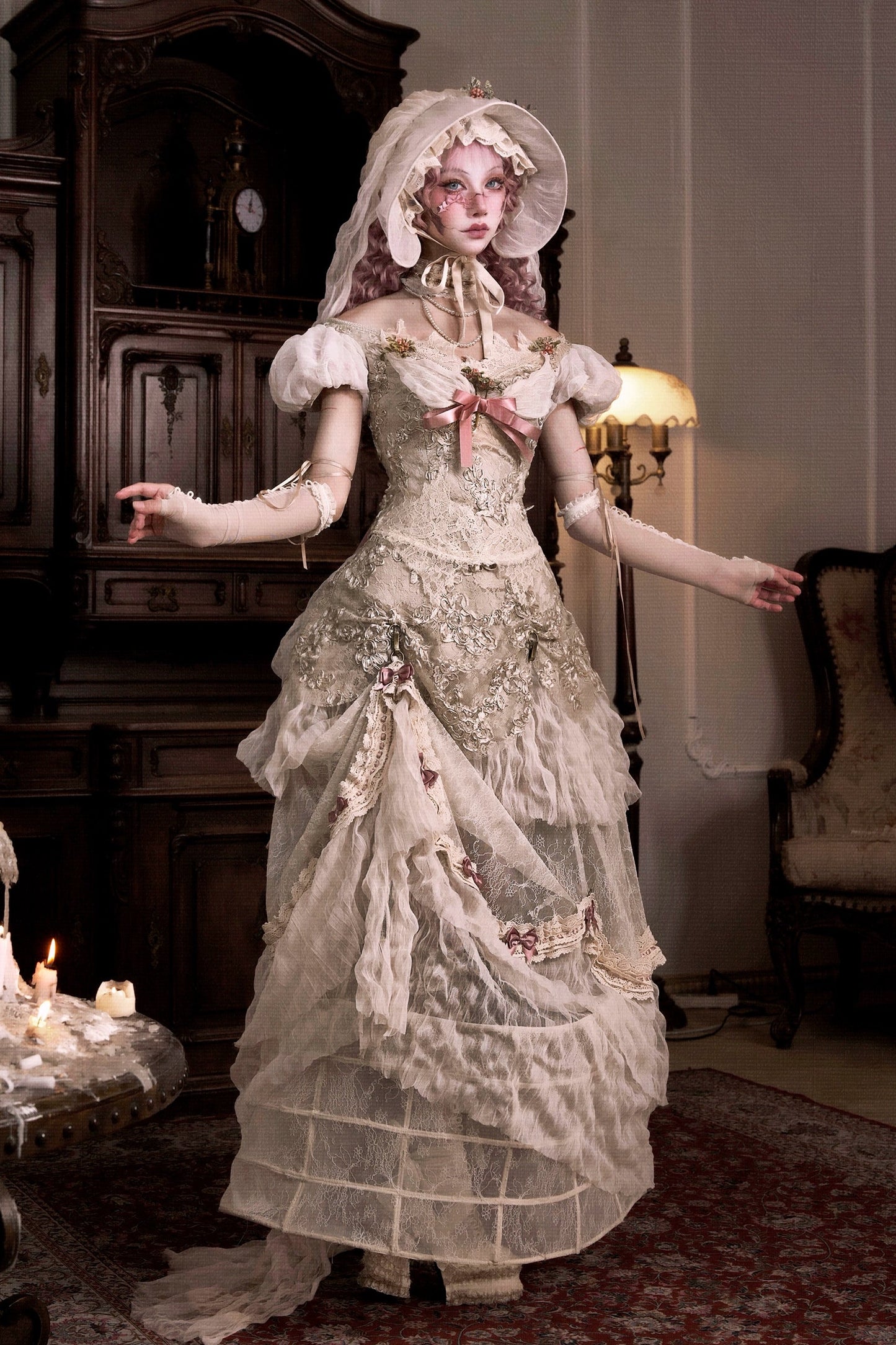 Edwardian Elegant One Shoulder Puff Sleeve Top + Leg Covers