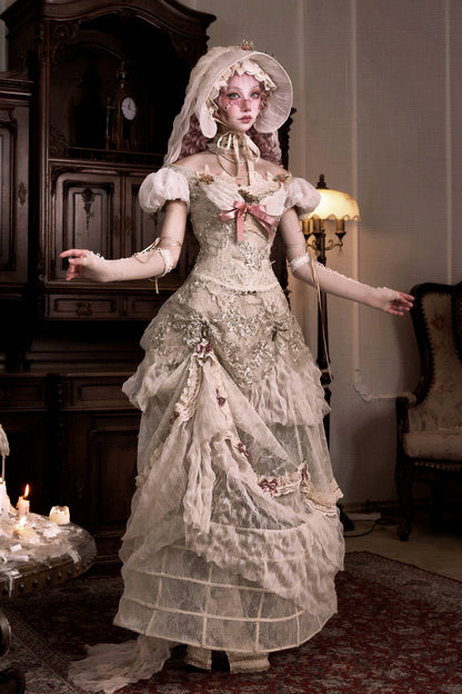 Edwardian Elegant One Shoulder Puff Sleeve Top + Leg Covers