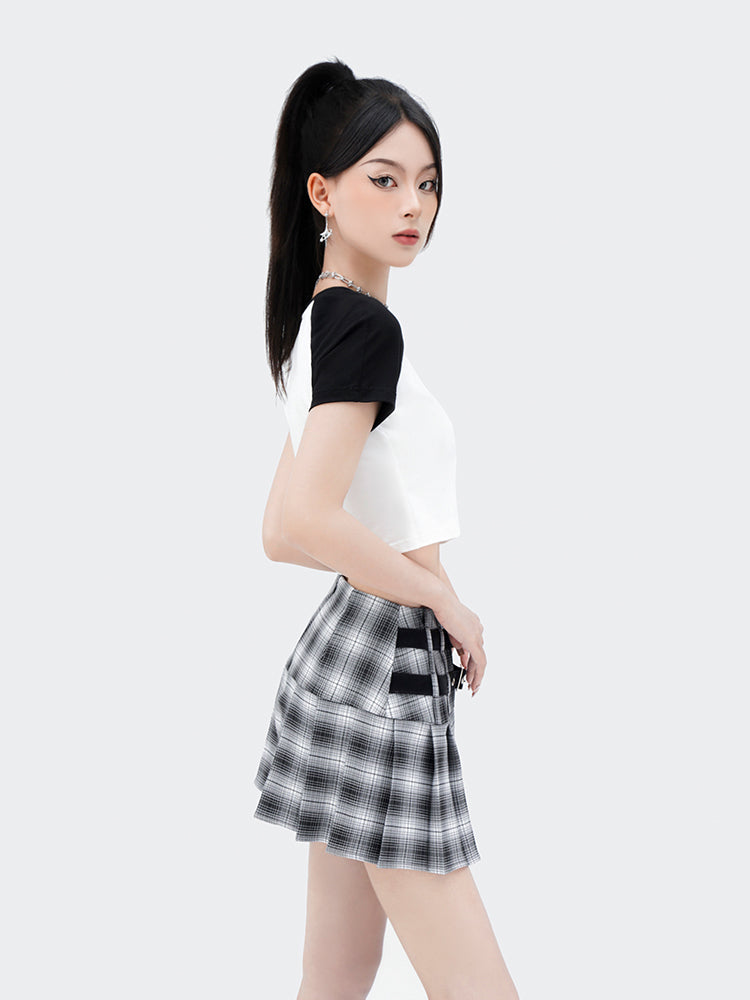 Cool Spicy Eyelet Twin Belt Pleated Skirt