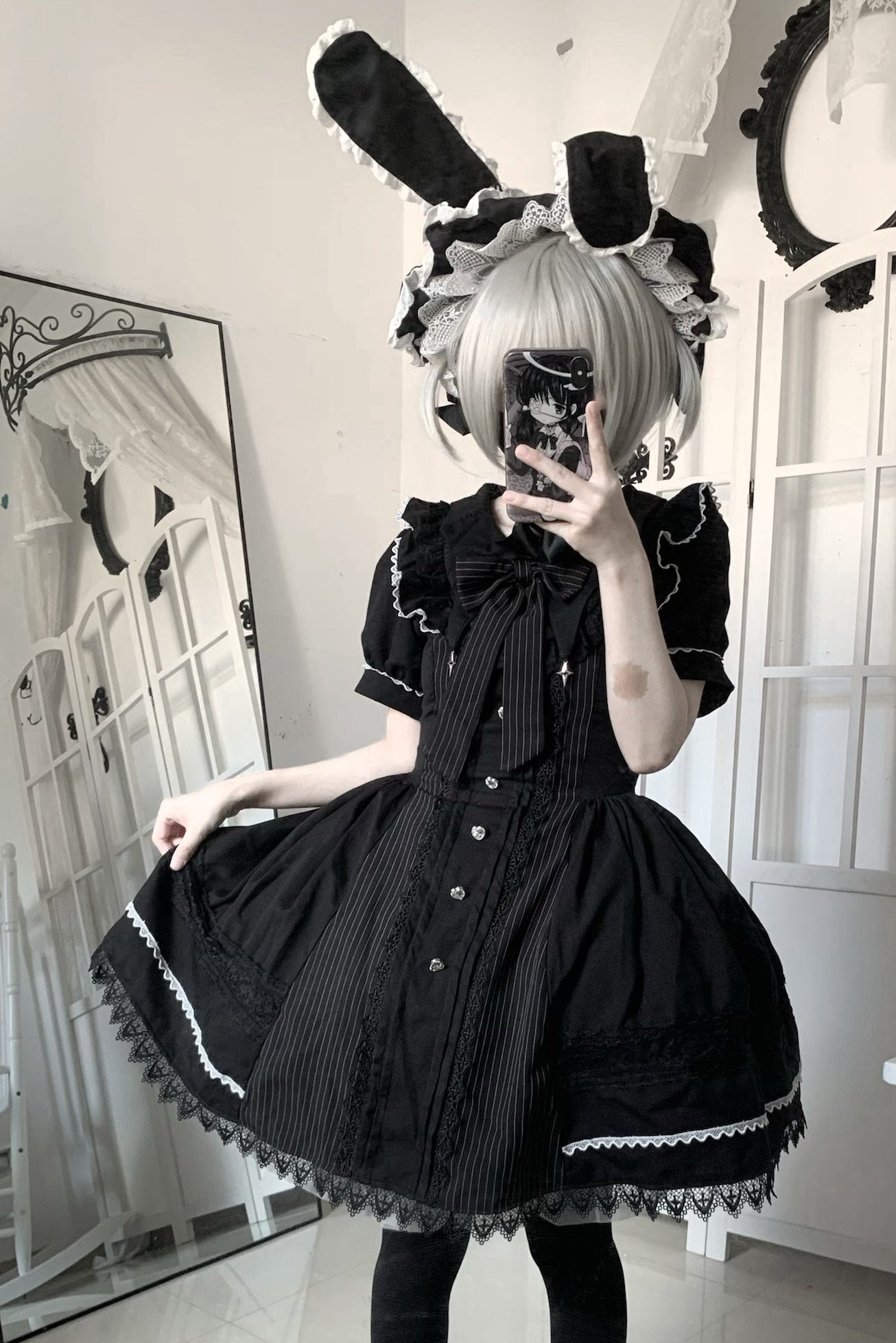 Gothic Doll Striped Lolita Dress + Sleeve