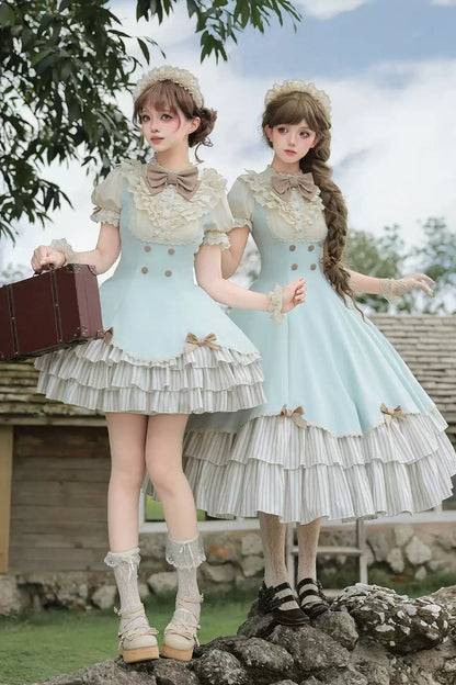 Lace Stand Collar Petal Hem Ruffle Dress
