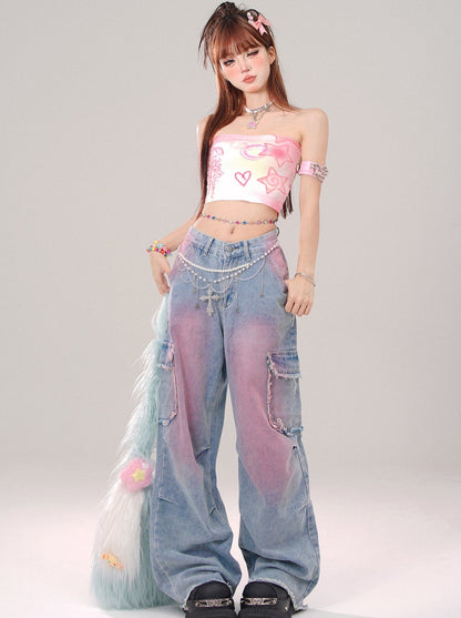 Pink Spray Design Loose Pants