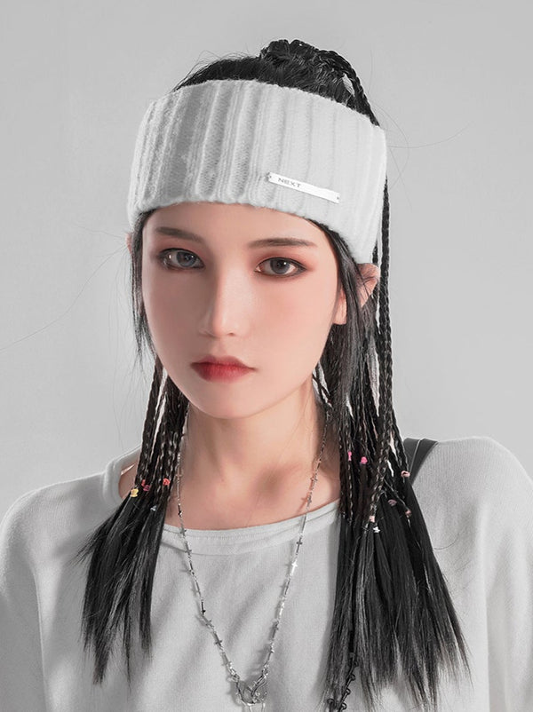 クールメタルロゴ３カラーコリアンスタイルニットワイドヘアバンド