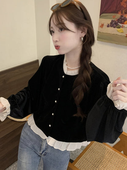 Velvet Ruffle Cardigan