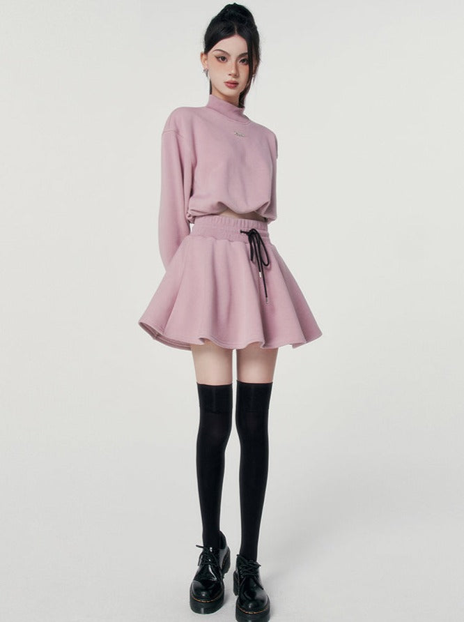 Sweetheart Sporty High Neck Top + Flared Skirt