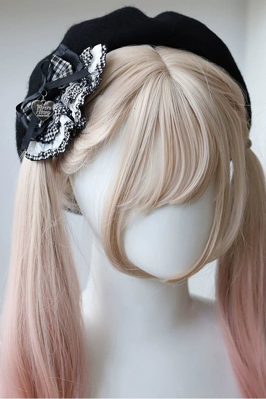 ダークキュートベレー帽+リボン