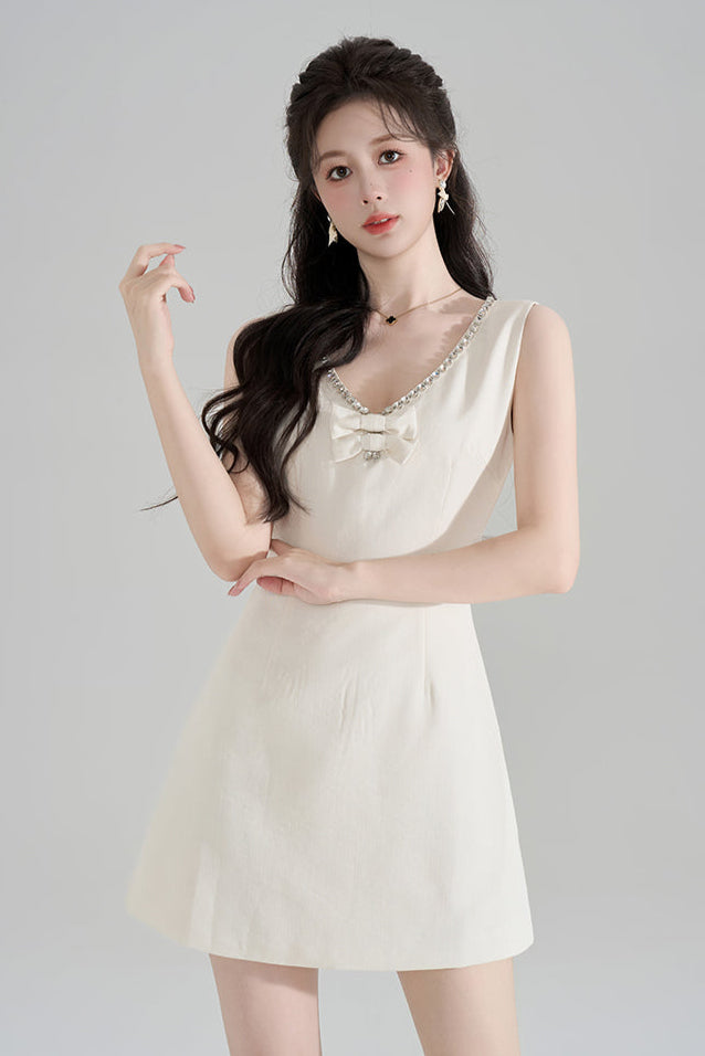 French Beaded V-Neck Sleeveless Dress