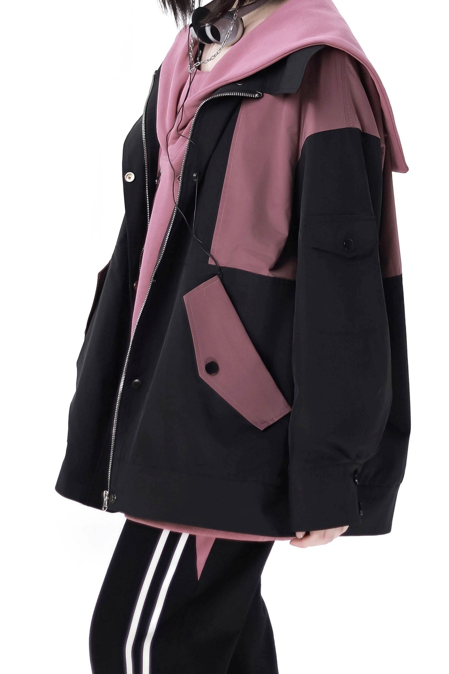 Plum color block soft shell jacket set