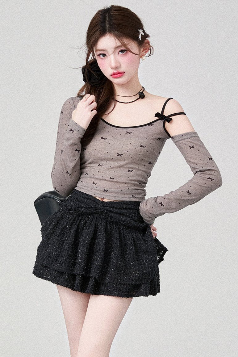 Suspender Off-Shoulder Long Sleeve Top