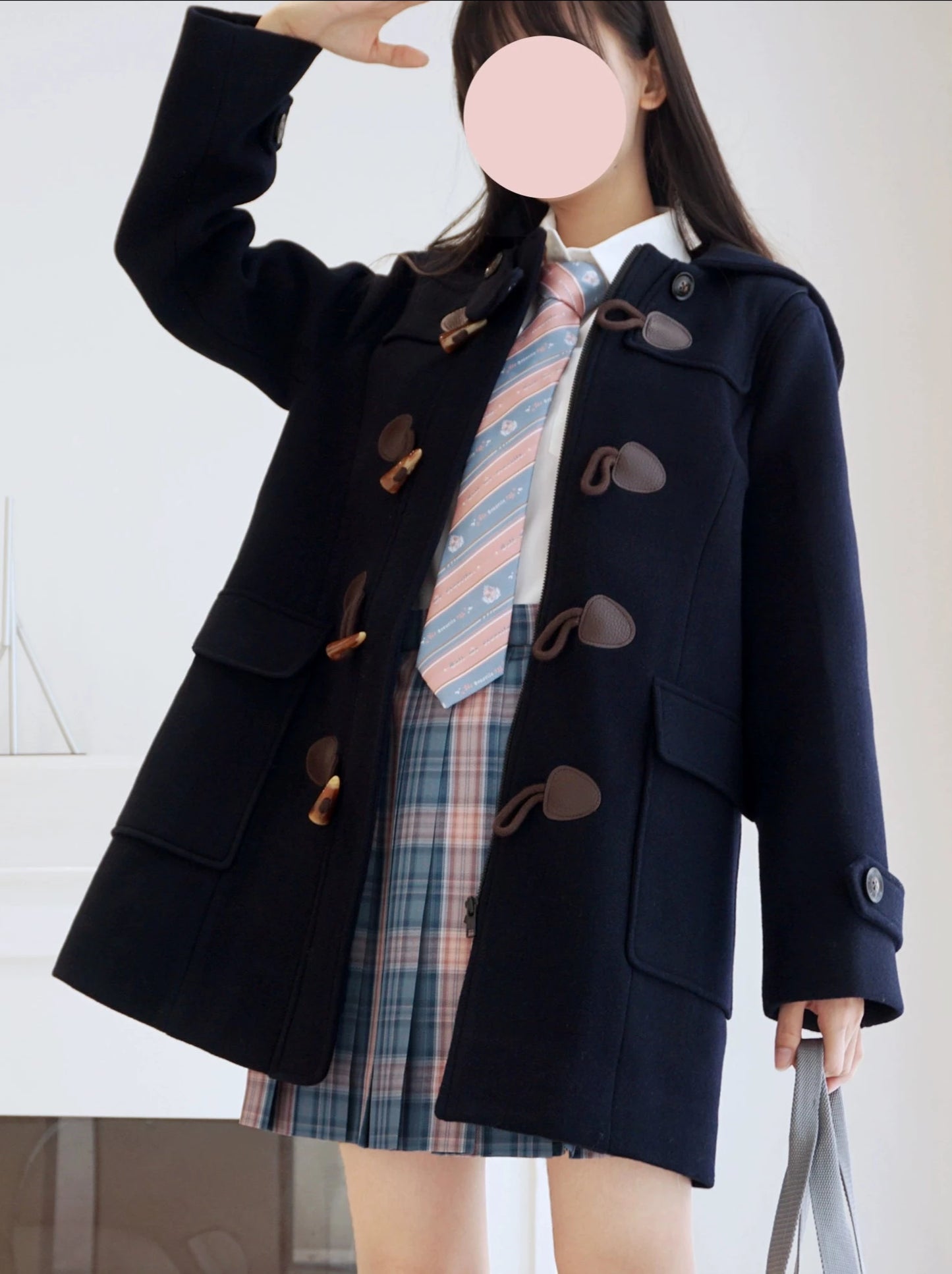 College Style Horn Button Coat Wool Coat