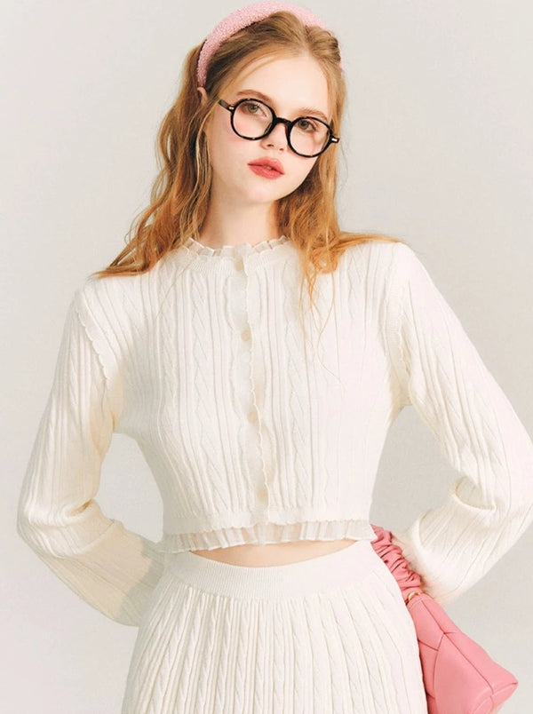 チューリップニットトップス＋フリルレースニットスカート