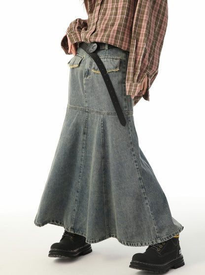 Hip Hugging Fishtail Denim Skirt