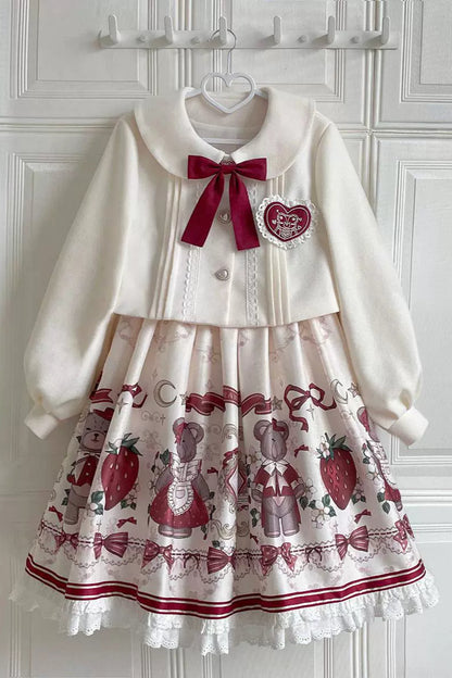 Bear Strawberry Doll Lolita Dress + Short Milk Jacket