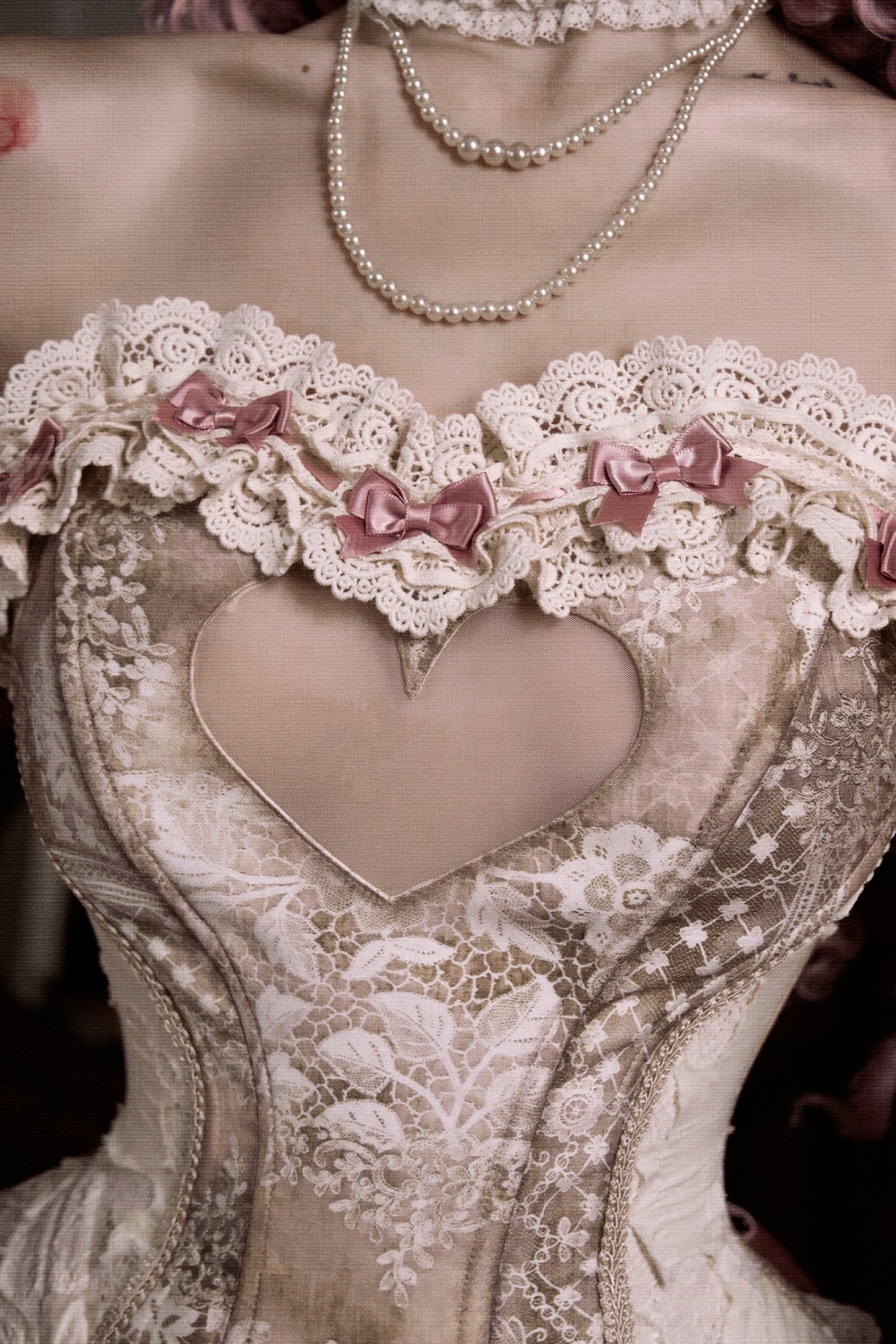 ラブフィッシュボーンコルセットロココフレンチチュニックトリムトップス＋スリーブ＋スリムリボン＋レッグカバー＋チョーカー